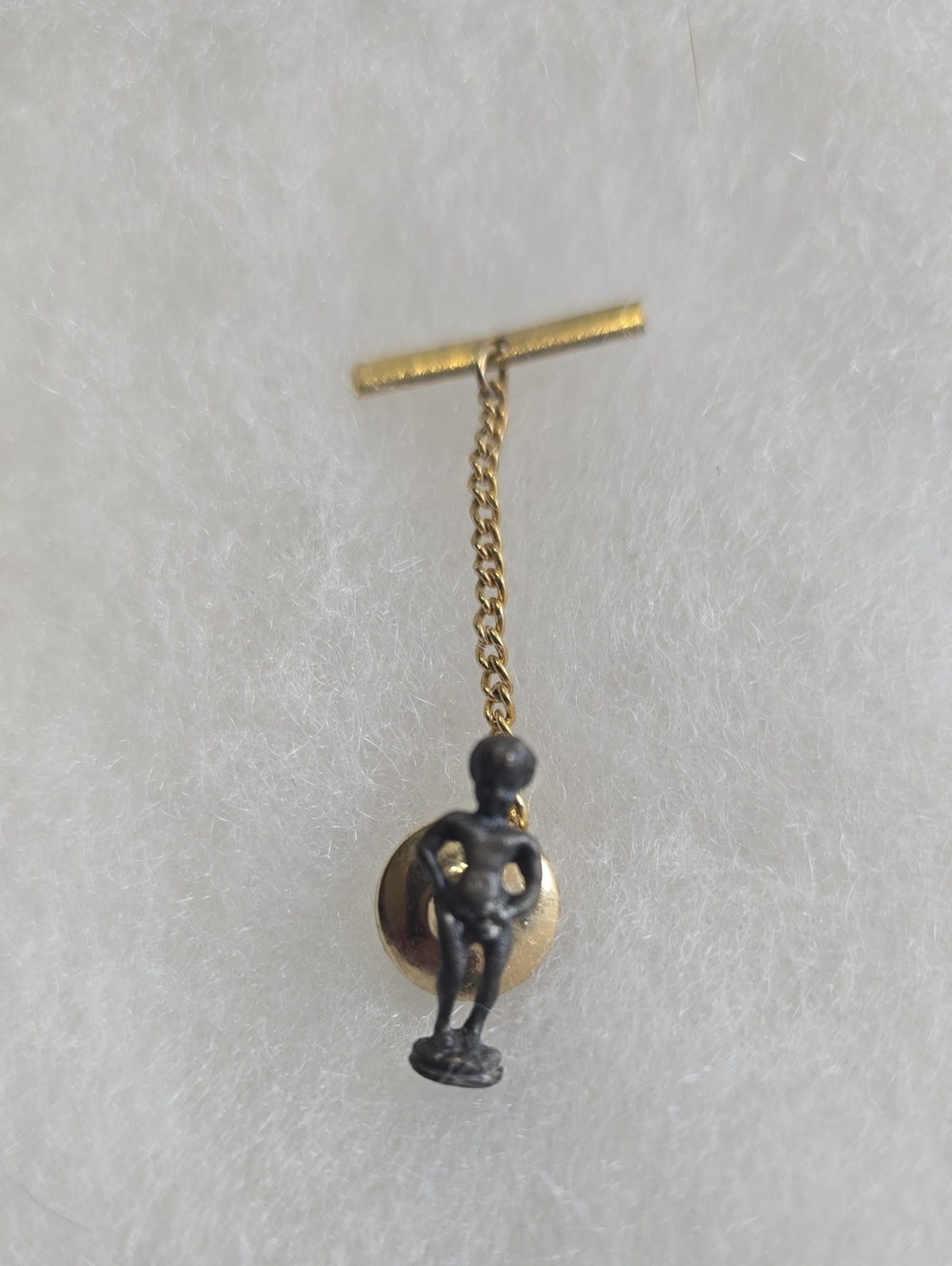 Gold and Black Novelty Tie Pin with Figurine Vintage Peeing Boy